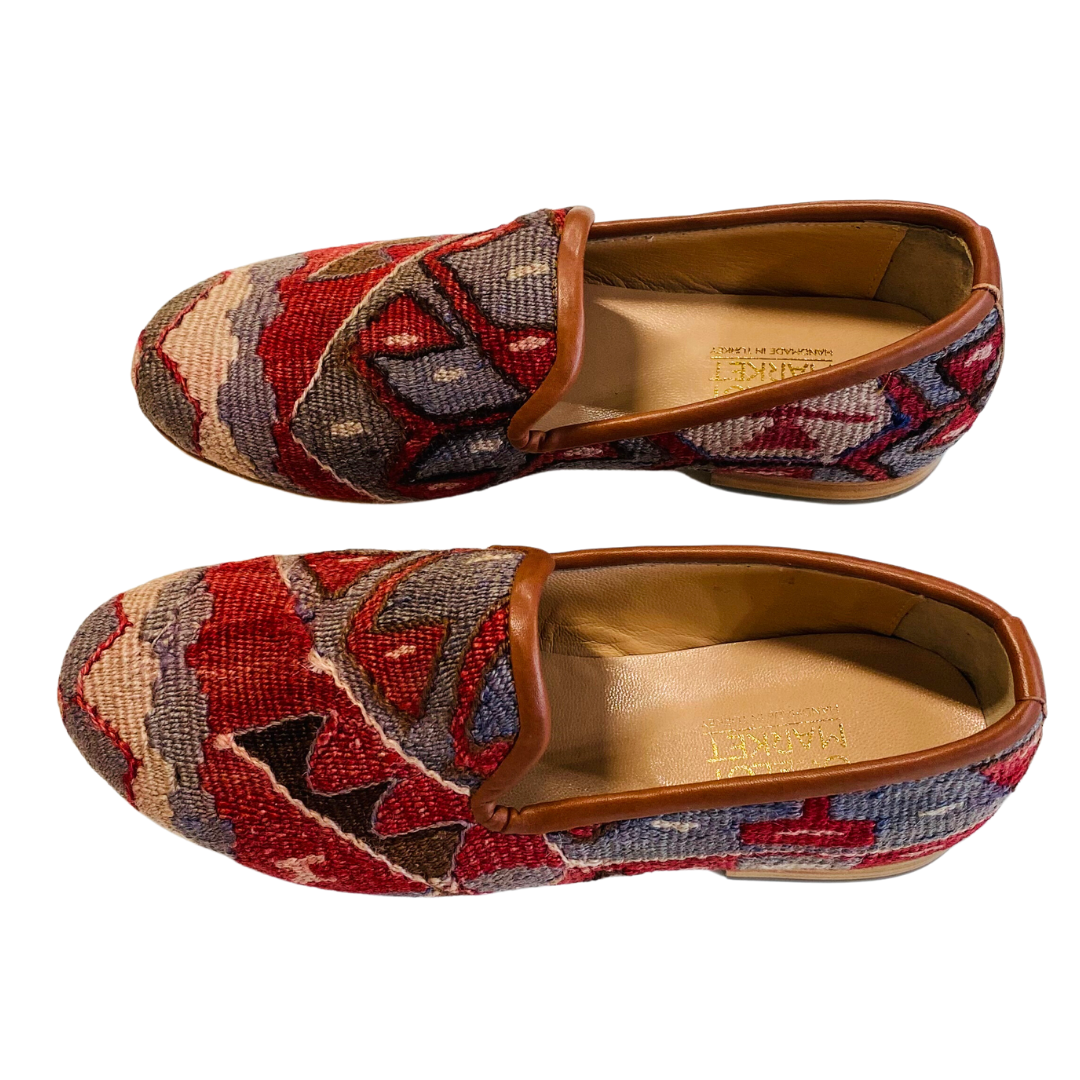Men's Turkish Kilim Loafers | Lavender & Red Pattern-Ocelot Market
