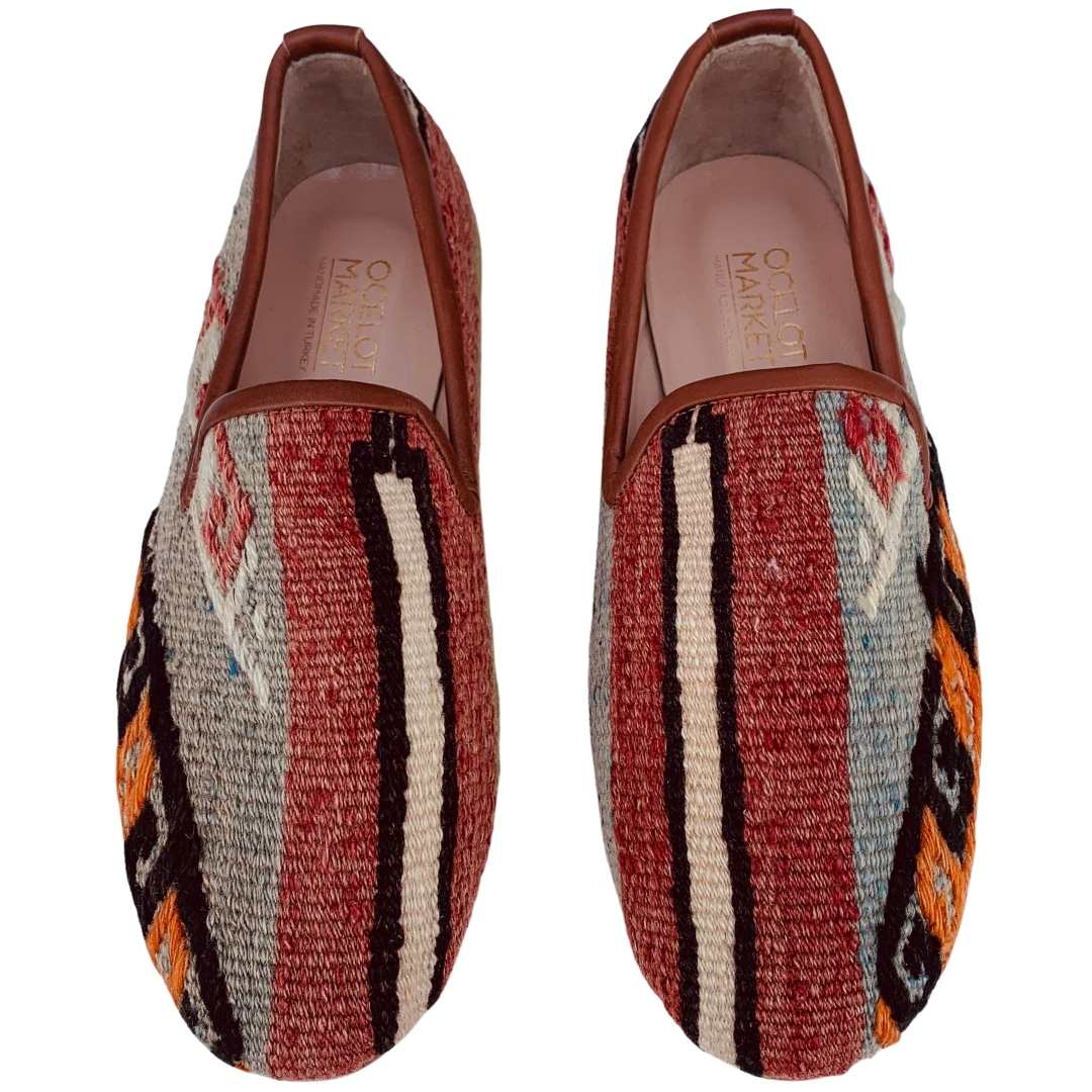 Men's Turkish Kilim Loafers | Muted Red/Orange & Grey-Ocelot Market