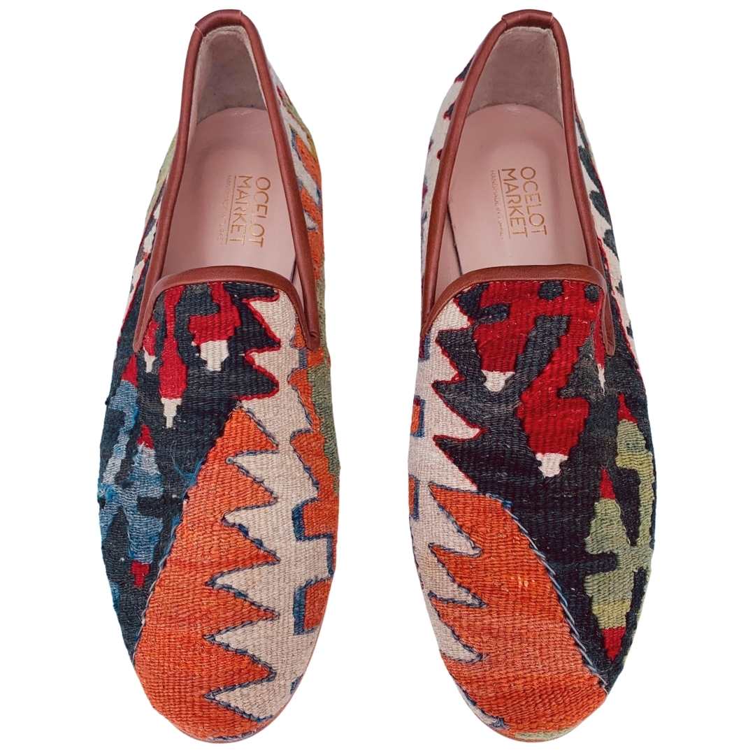 Men's Turkish Kilim Loafers | Orange with Pattern-Ocelot Market