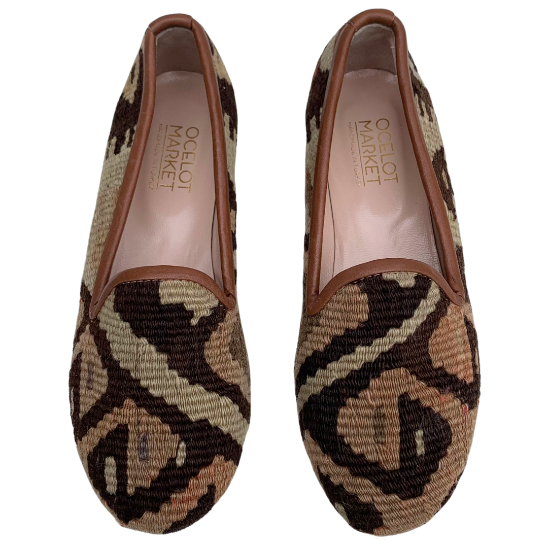 Women's Turkish Kilim Loafers Brown Pattern-Ocelot Market