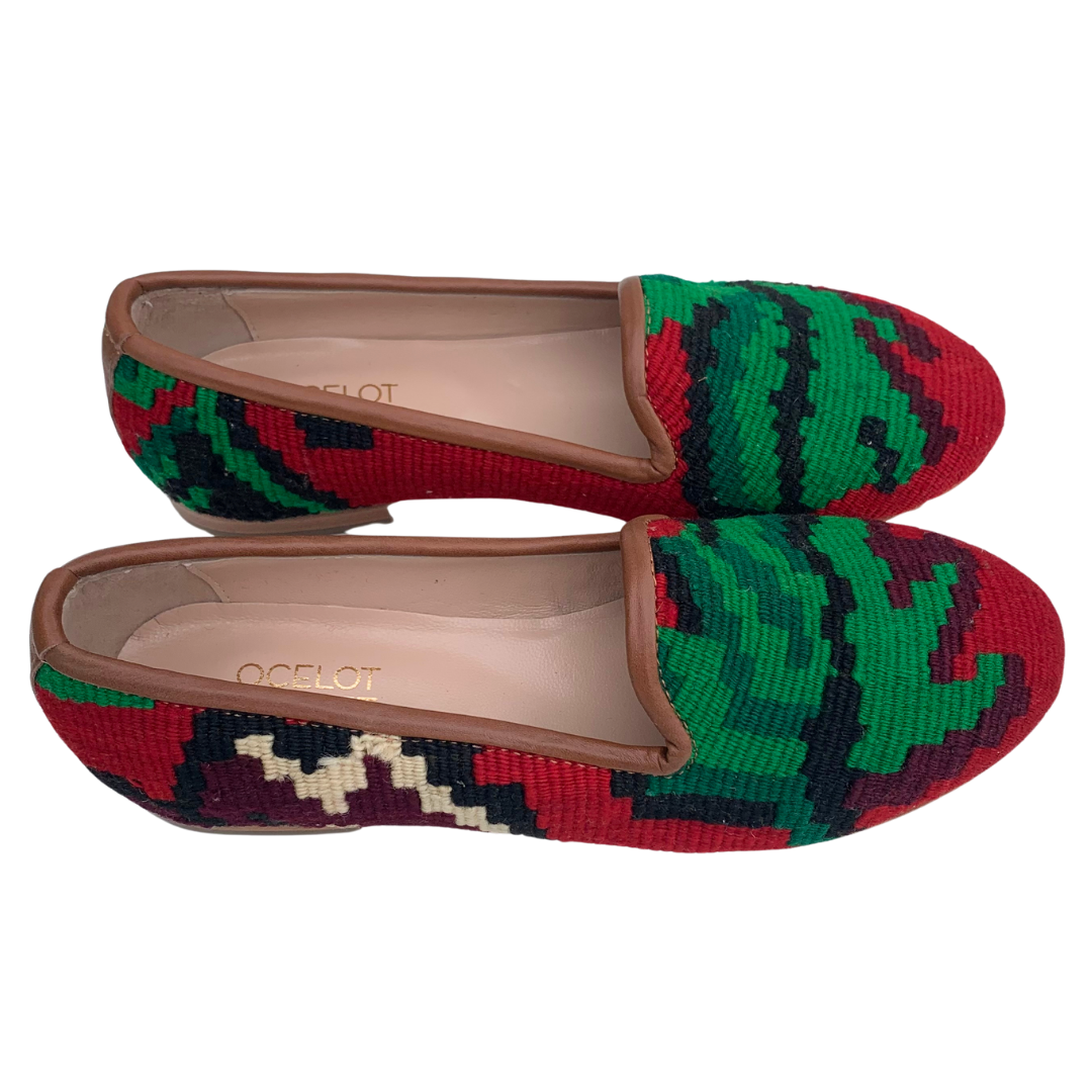 Women's Turkish Kilim Loafers Green & Red