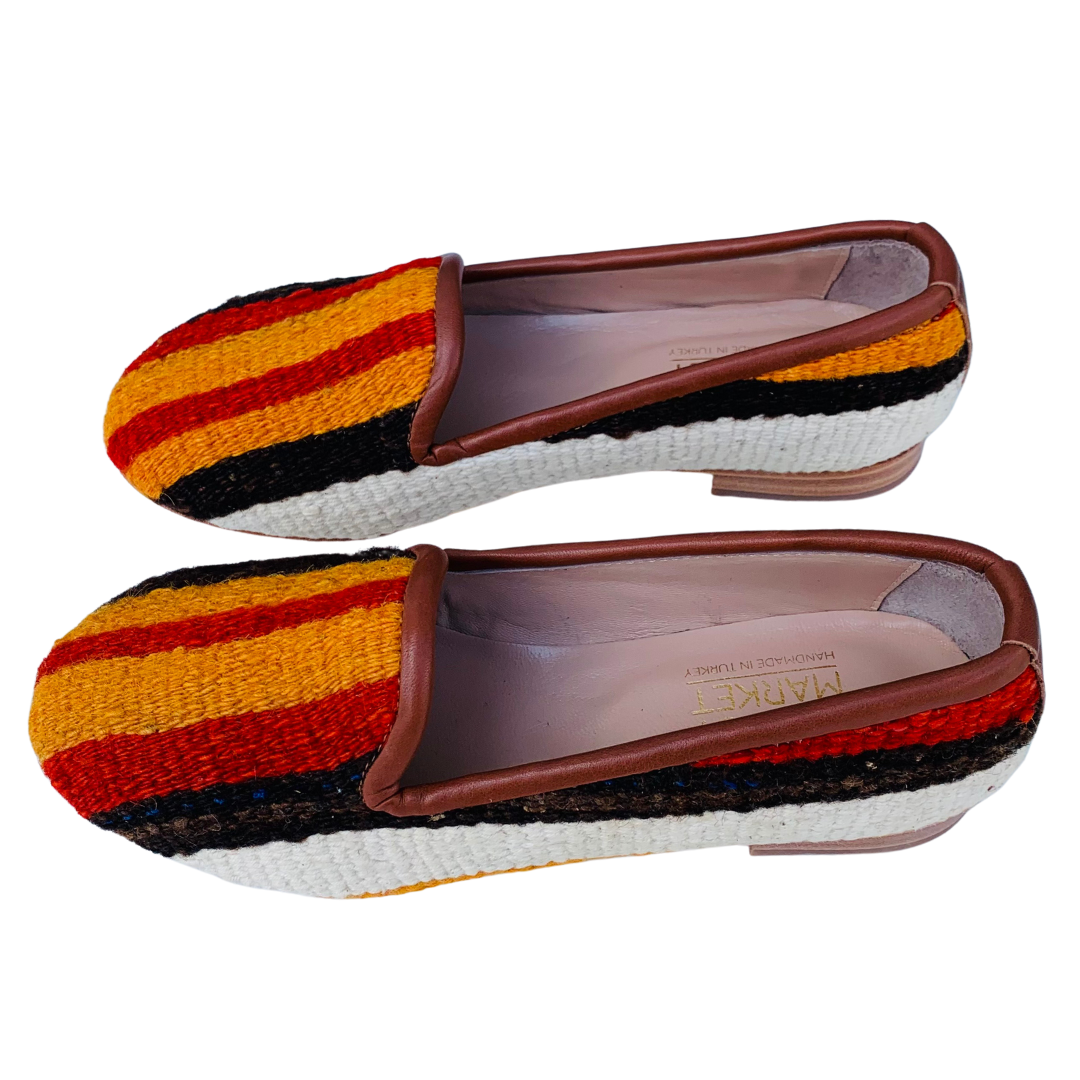 Women's Turkish Kilim Loafers | Orange & Red Stripes-Ocelot Market
