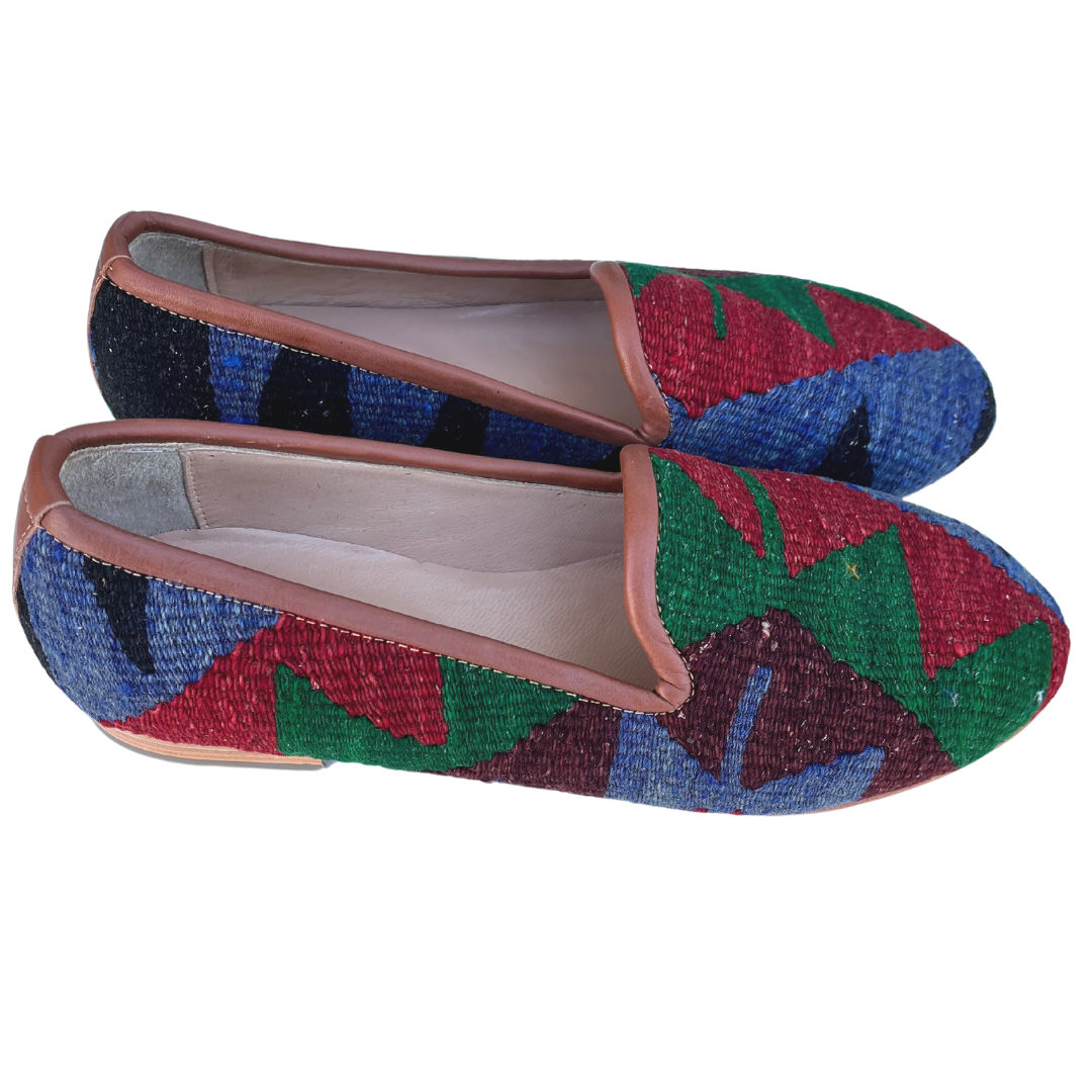 Women's Turkish Kilim Loafers | Red & Green-Ocelot Market