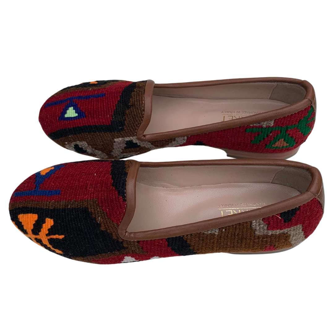 Women's Turkish Kilim Loafers Red with Pattern-Ocelot Market