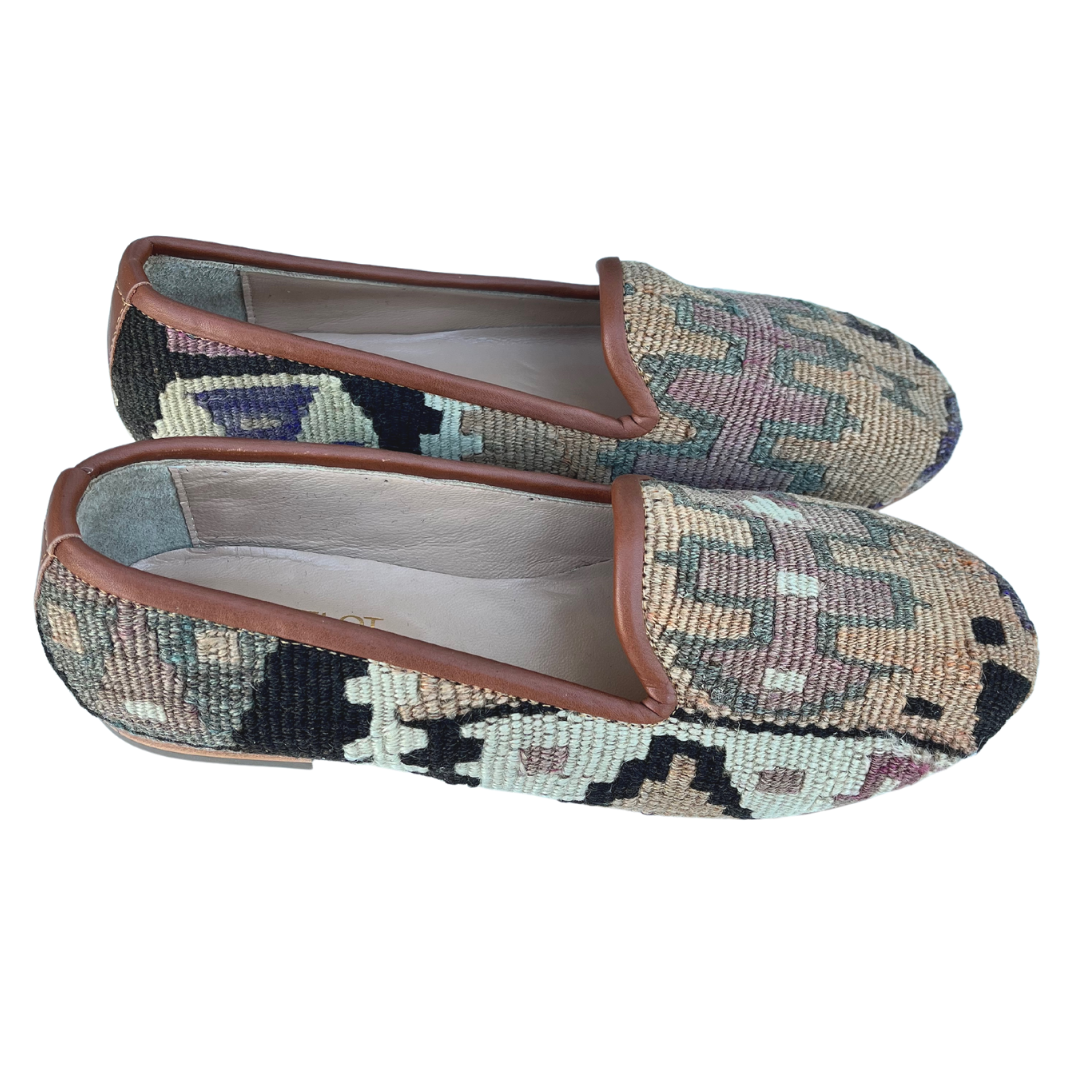 Women's Turkish Kilim Loafers | Tan & Grey-Ocelot Market