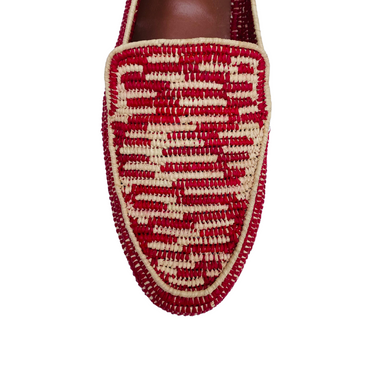 Women's Raffia Loafers (Red with Natural Accents)