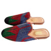 Women's Turkish Kilim Mules | Red with Green, Black & Blue