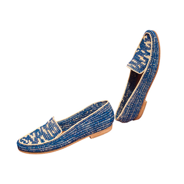Women's Raffia Loafers (Blue with Natural Accents)