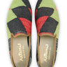 Artemis Design & Co Men's Loafers offer a bold and stylish choice with a color combination of green, black, red, and blue. These loafers showcase meticulous craftsmanship, often featuring handwoven kilim textiles in these striking hues.  (Front View)