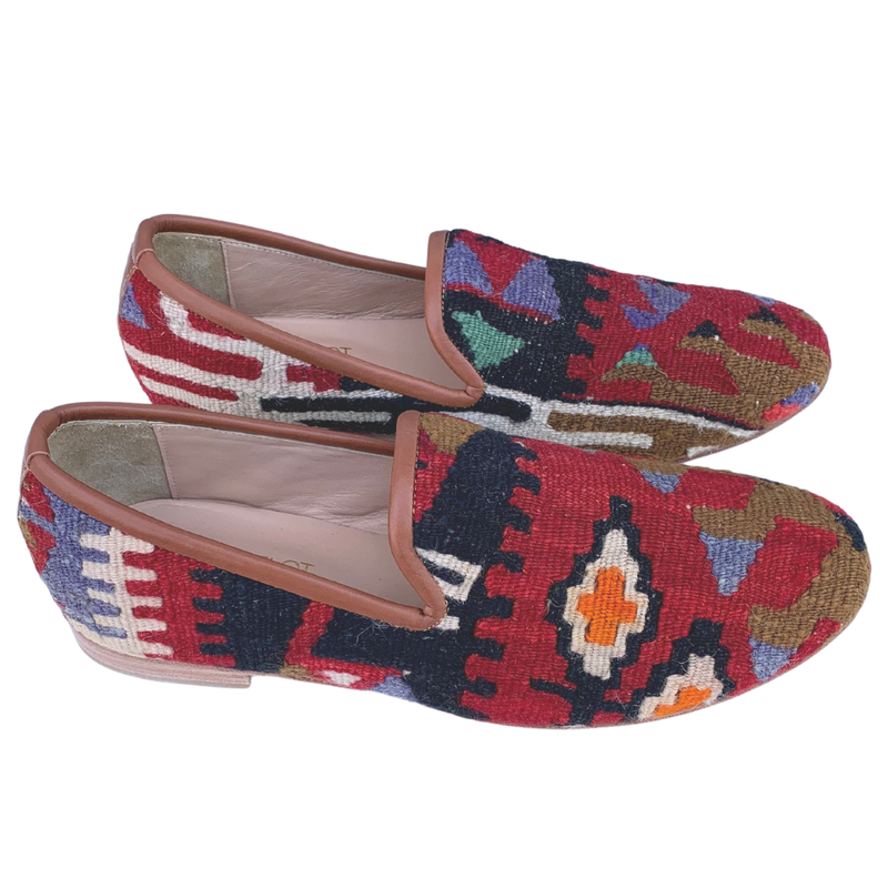 Men's Turkish Kilim Loafer Red with Tan