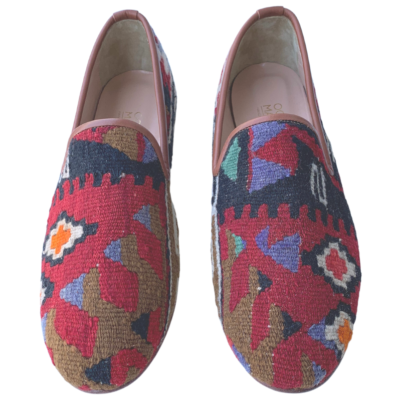 Men's Turkish Kilim Loafer Red with Tan