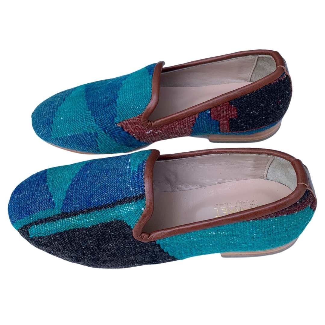 Men's Turkish Kilim Loafers | Blue, Teal-Ocelot Market