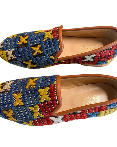 Men's Turkish Kilim Loafers | Blue with Yellow & Red-Ocelot Market