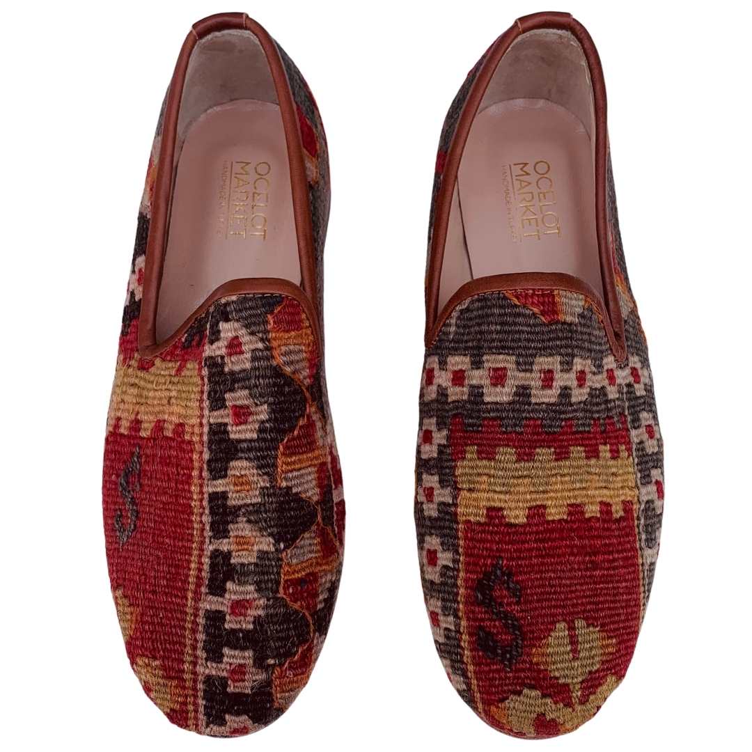 Men's Turkish Kilim Loafers | Brown, Red Patterned
