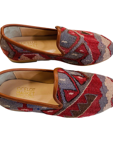 Men's Turkish Kilim Loafers | Lavender & Red Pattern-Ocelot Market