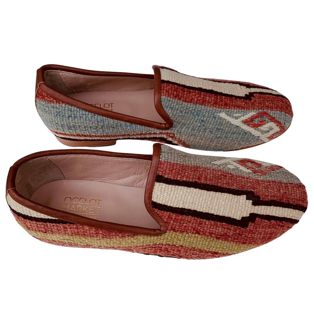 Men's Turkish Kilim Loafers | Muted Red & Grey