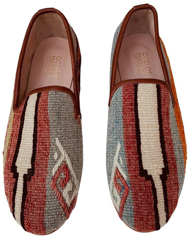 Men's Turkish Kilim Loafers | Muted Red & Grey-Ocelot Market