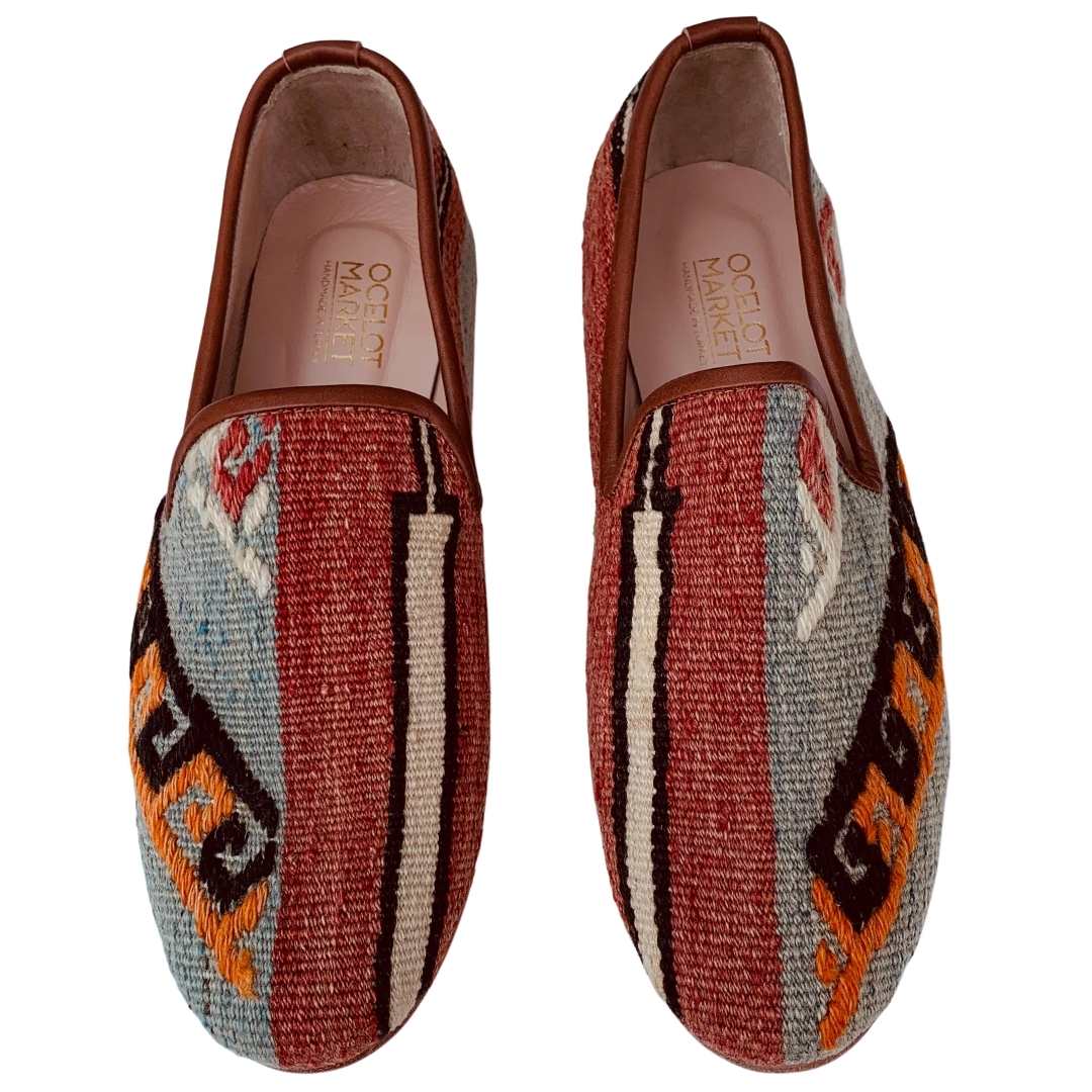 Men's Turkish Kilim Loafers | Muted Red, Orange & Grey