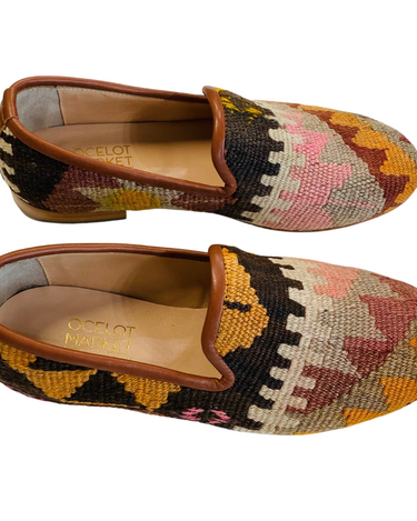Men's Turkish Kilim Loafers | Orange & Grey-Ocelot Market