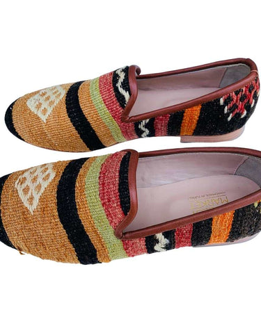 Men's Turkish Kilim Loafers | Orange with Black Stripes-Ocelot Market
