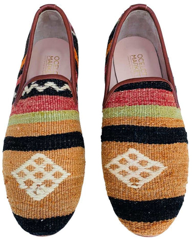 Men's Turkish Kilim Loafers | Orange with Black Stripes-Ocelot Market