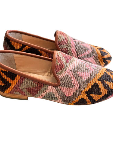 Men's Turkish Kilim Loafers | Pink, Grey & Brown Pattern-Ocelot Market