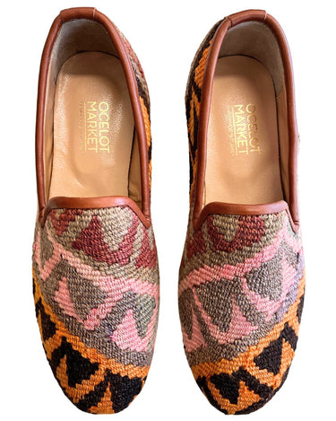 Men's Turkish Kilim Loafers | Pink, Grey & Brown Pattern-Ocelot Market