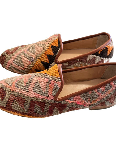 Men's Turkish Kilim Loafers | Pink, Orange & Grey Pattern-Ocelot Market