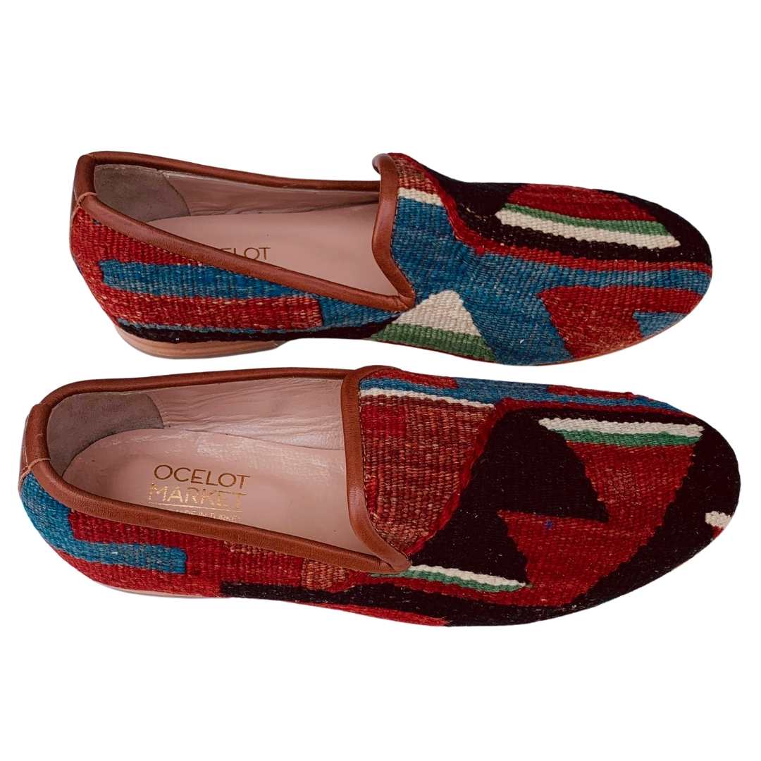 Men's Turkish Kilim Loafers | Red & Black with Accent Colors