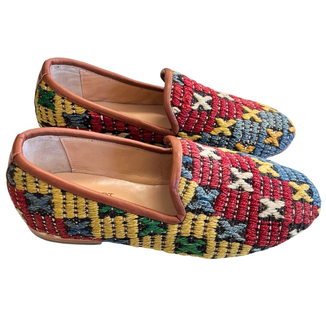Men's Turkish Kilim Loafers | Red & Blue with Yellow