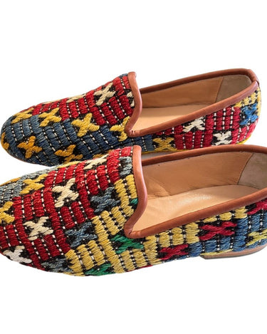 Men's Turkish Kilim Loafers | Red & Blue with Yellow-Ocelot Market
