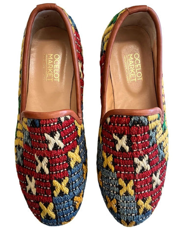 Men's Turkish Kilim Loafers | Red & Blue with Yellow-Ocelot Market