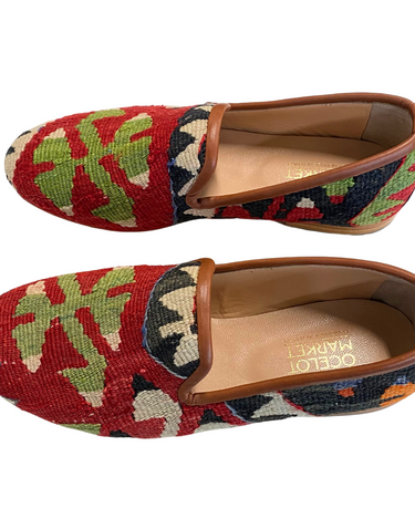 Men's Turkish Kilim Loafers | Red & Green Pattern-Ocelot Market