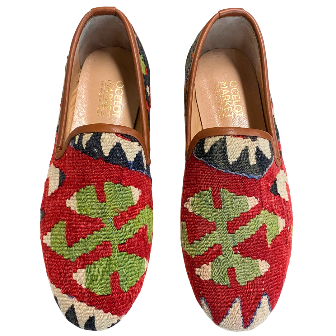 Men's Turkish Kilim Loafers | Red & Green Pattern