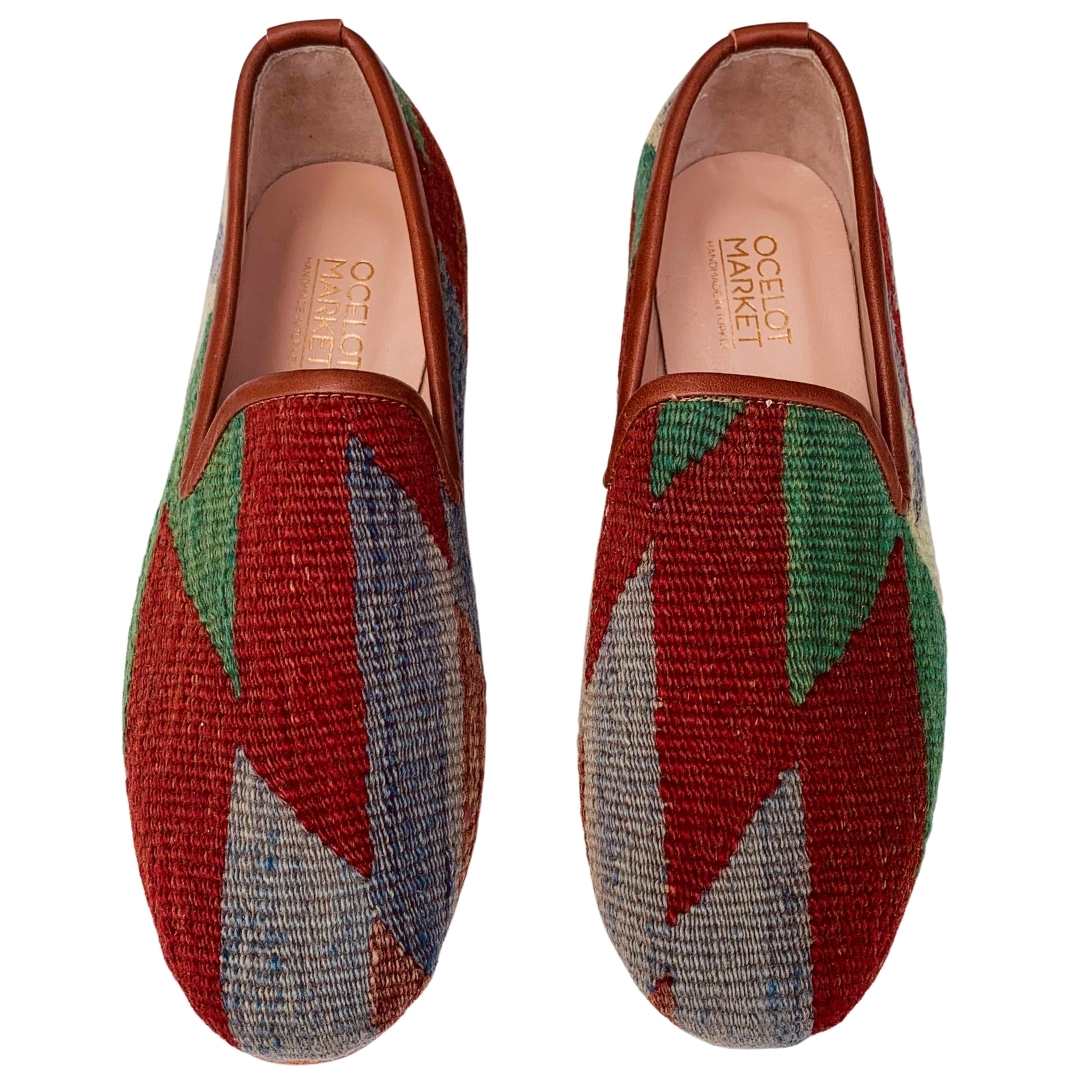 Men's Turkish Kilim Loafers | Red & Muted Colors