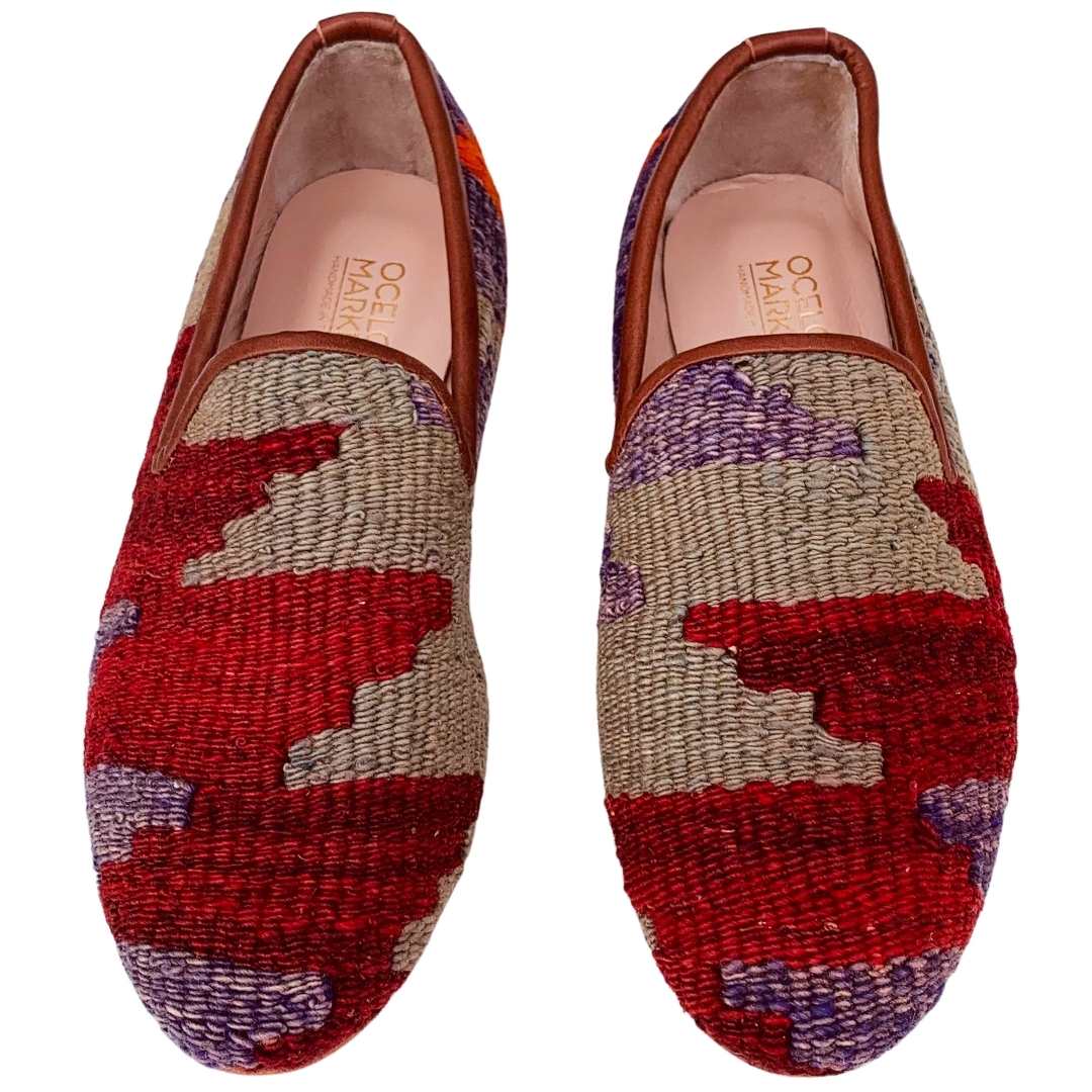 Men's Turkish Kilim Loafers | Red with Muted Colors