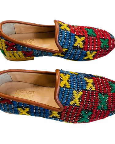 Men's Turkish Kilim Loafers | Red with Yellow, Green & Blue-Ocelot Market