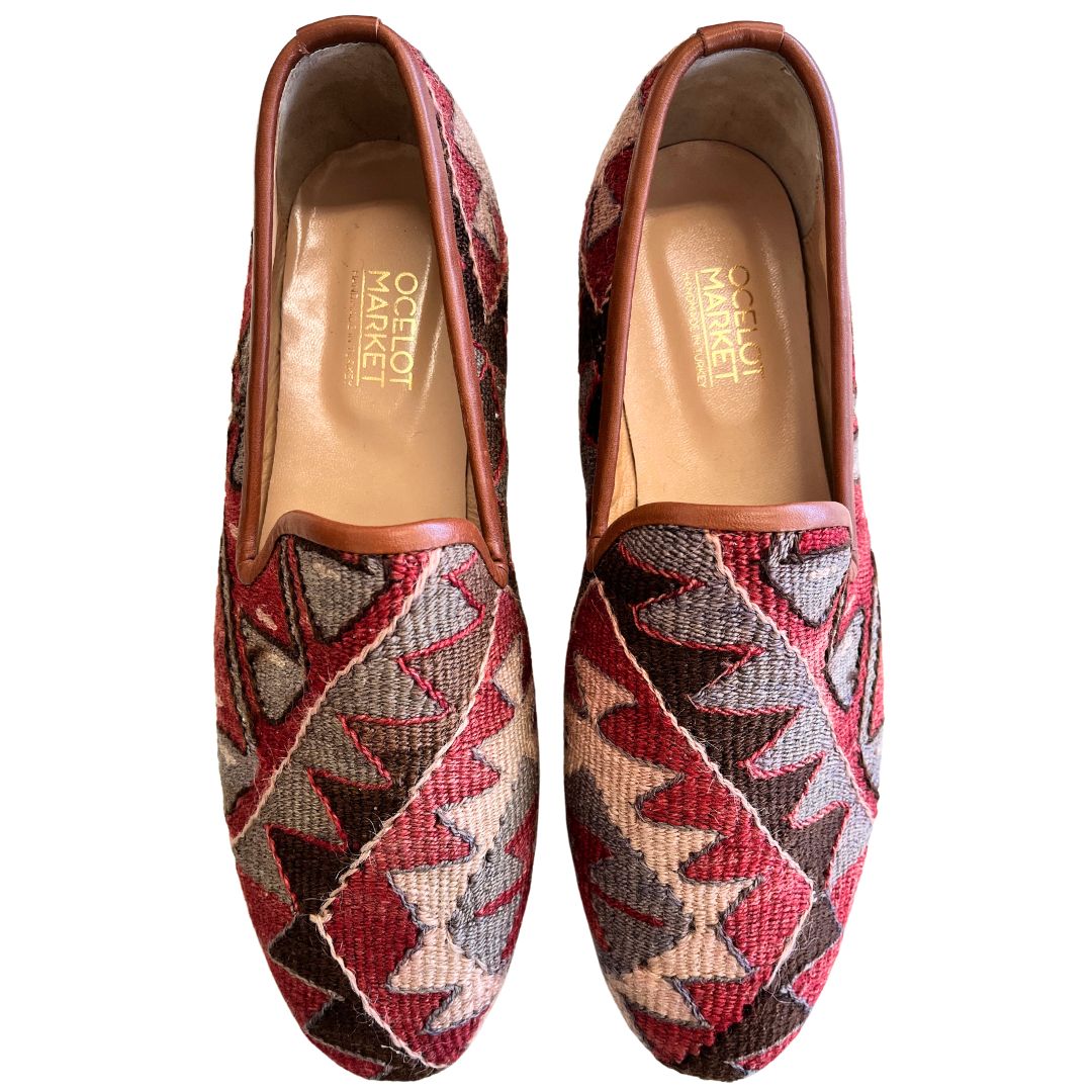 Men's Turkish Kilim Loafers | Reds & Lavender Pattern