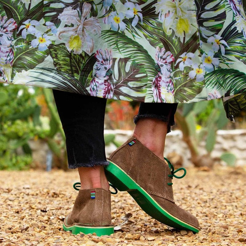woman wearing Heritage Green Boots from Veldskoen Shoes