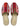 The Artemis Women's Slides feature a chic color combination of white, red, brown, grey, and light orange. These slides offer a balanced mix of bold and neutral tones, creating a stylish and versatile look. (Front View)
