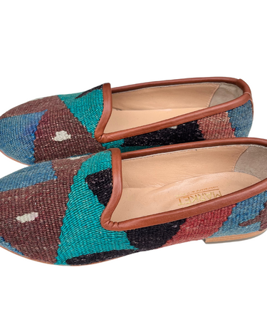 Women's Turkish Kilim Loafer | Blue, Brown, Teal-Ocelot Market