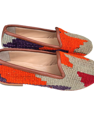 Women's Turkish Kilim Loafer | Grey & Orange-Ocelot Market