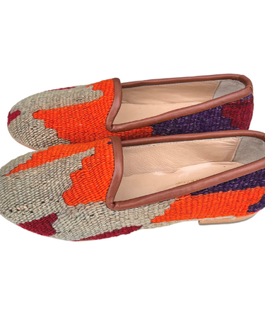 Women's Turkish Kilim Loafer | Grey & Orange-Ocelot Market
