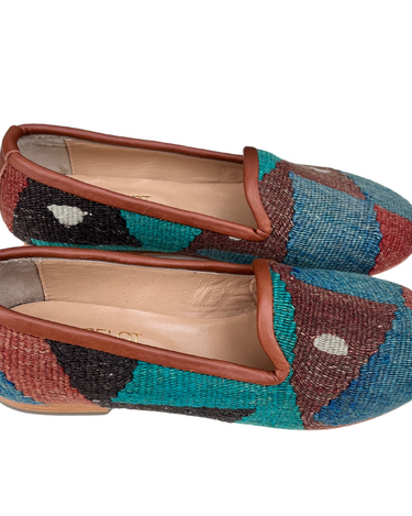 Women's Turkish Kilim Loafer | Muted Blue Multicolor-Ocelot Market