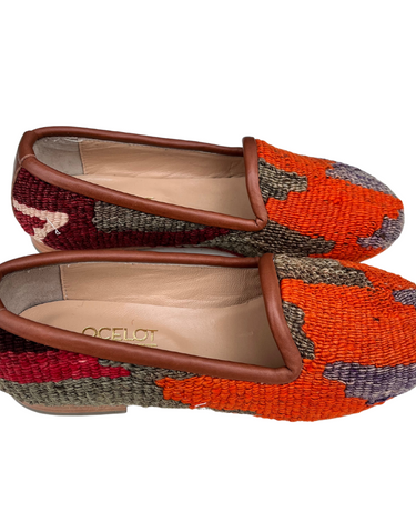 Women's Turkish Kilim Loafer | Orange with Purple & Tan-Ocelot Market