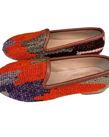 Women's Turkish Kilim Loafer | Orange with Purple & Tan-Ocelot Market