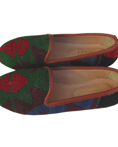 Women's Turkish Kilim Loafer Red & Green-Ocelot Market