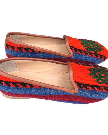 Women's Turkish Kilim Loafers | Bright Red with Patterns-Ocelot Market