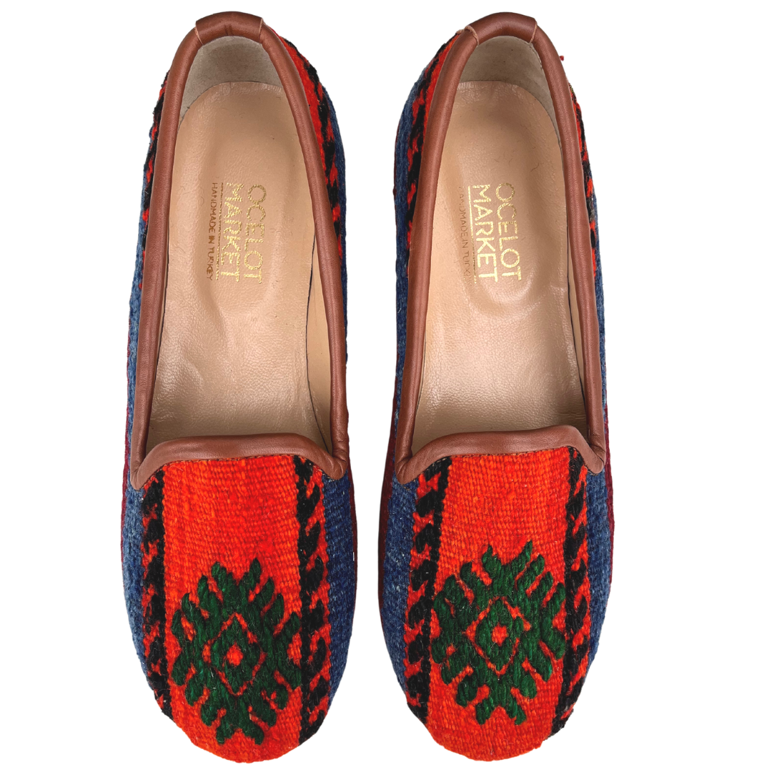 Women's Turkish Kilim Loafers | Bright Red with Patterns