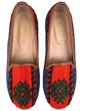 Women's Turkish Kilim Loafers | Bright Red with Patterns-Ocelot Market